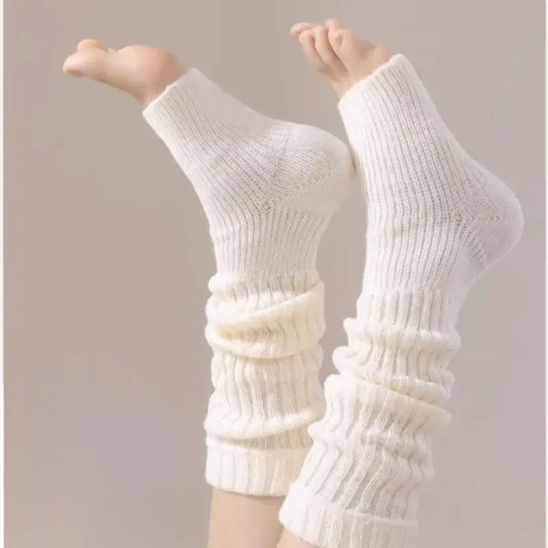 Winter Furry Leg Warmers Women Foot Heel Socks Knitted Wool Warm Leggings Vintage Lingge Solid Color Thermal Warm Long Socks