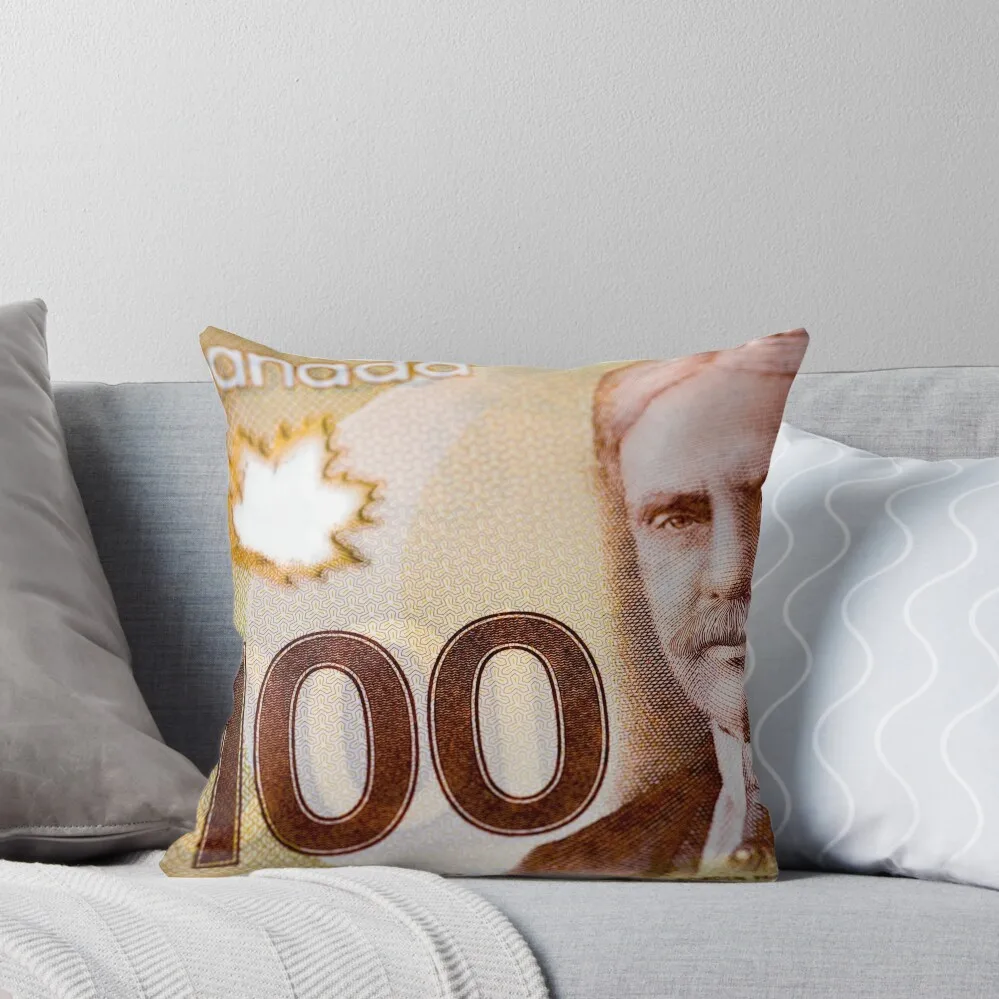 Canadian 100 Dollar Bill Banknote Currency Throw Pillow Cushions For Decorative Sofa pillowcases for sofa cushions pillow