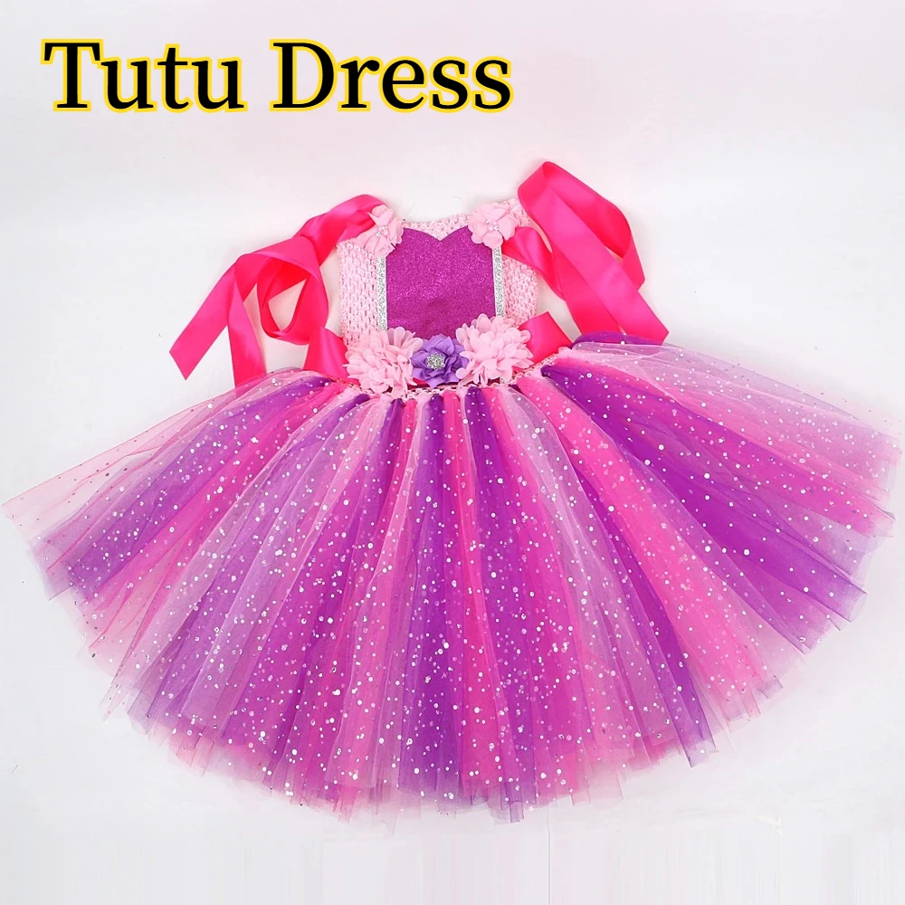 Girls Princess Twinkling Floral Decoration Pink Purple Fairy Dress With Tulle Headband Butterfly Wings Outfit For Holiday Party