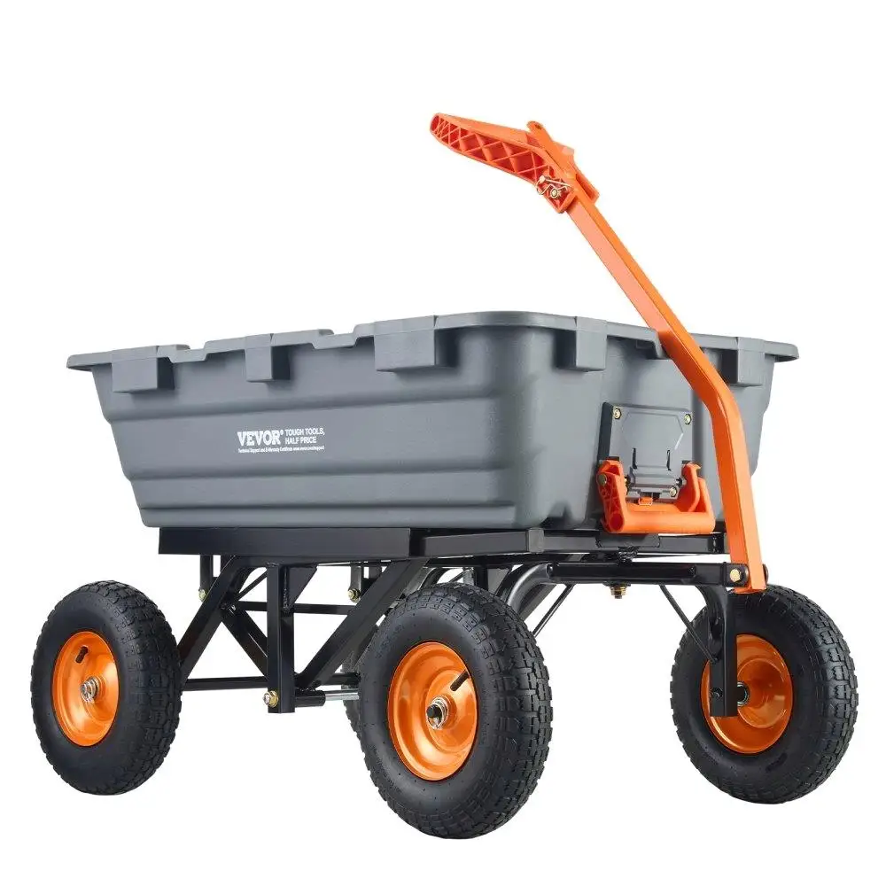 

Heavy Duty Poly Garden Dump Cart Utility Wheelbarrow 1500 lbs Capacity 2in1 Convertible Handle 13 inch Tires Easy Assembly