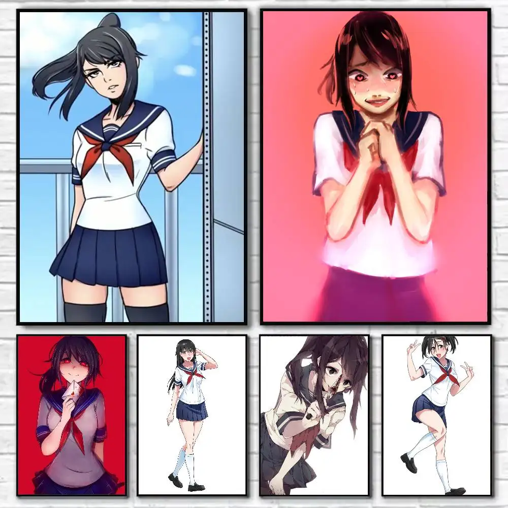 Game Y-Yandere S-Simulator Poster Self-adhesive Art Waterproof Paper Sticker Coffee House Bar Room Wall Decor