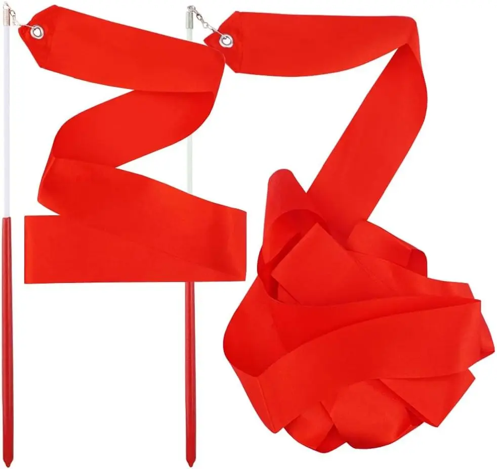 Красные танцевальные ленты, ленты для художественной гимнастики, танцевальные растяжки для дубинки, вращающиеся палочки, тренировочные принадлежности для художественных танцев, 2 шт.