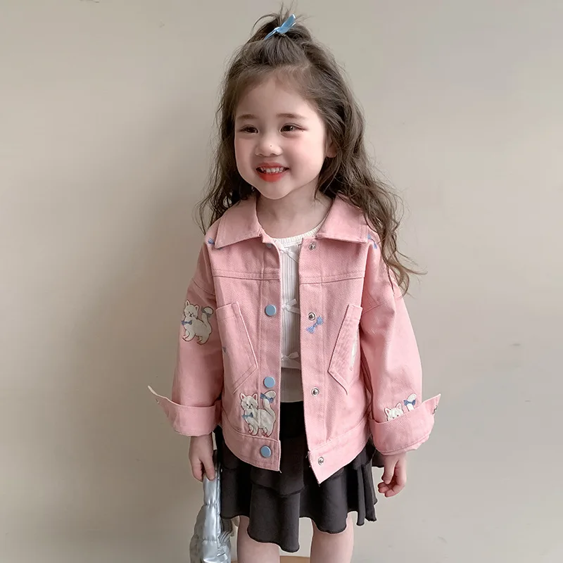 

3-12Y`Girls denim jacket spring 2025 new children's fashion tops Yangqi baby jacket Korean tops fashionable 90-140cm
