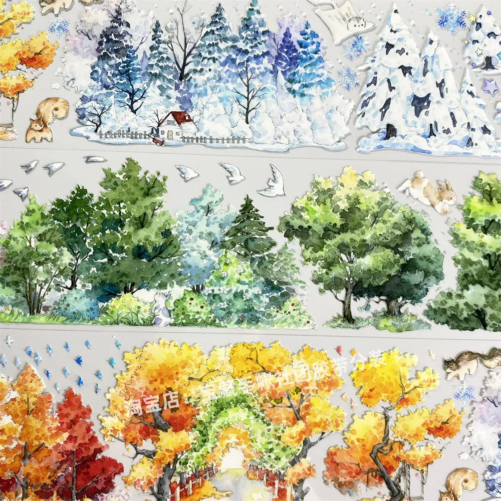 Washi Pet Tape S2 Four Seasons Trees MOOD Series Antique Style DIY Journal Scrapbook Planner Decorative Sticker