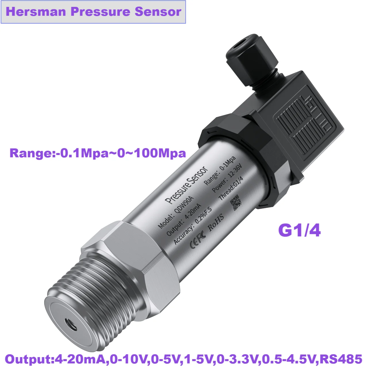 G1/4 Pressure Transducer Sensor 25Mpa 30Mpa 50Mpa 60Mpa 80Mpa Pressure Transmitter for Gas Oil Water