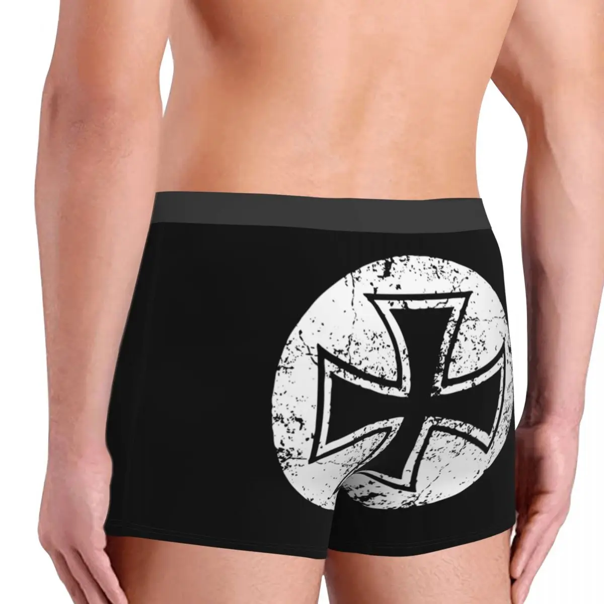 Funny Boxer Shorts Panties Briefs Men\'s German Iron Cross Templar Knight Underwear Germany Flag Mid Waist Underpants for Homme