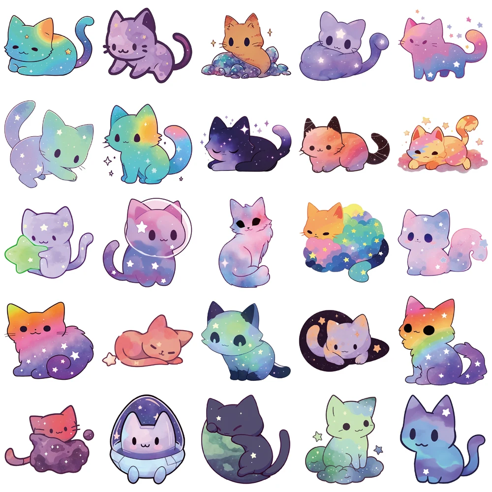 50/100PCS creatieve sterrenhemel kat eenvoudige en schattige stickers, accountdecoratie, telefoonhoesje, gepersonaliseerde waterdichte stickers