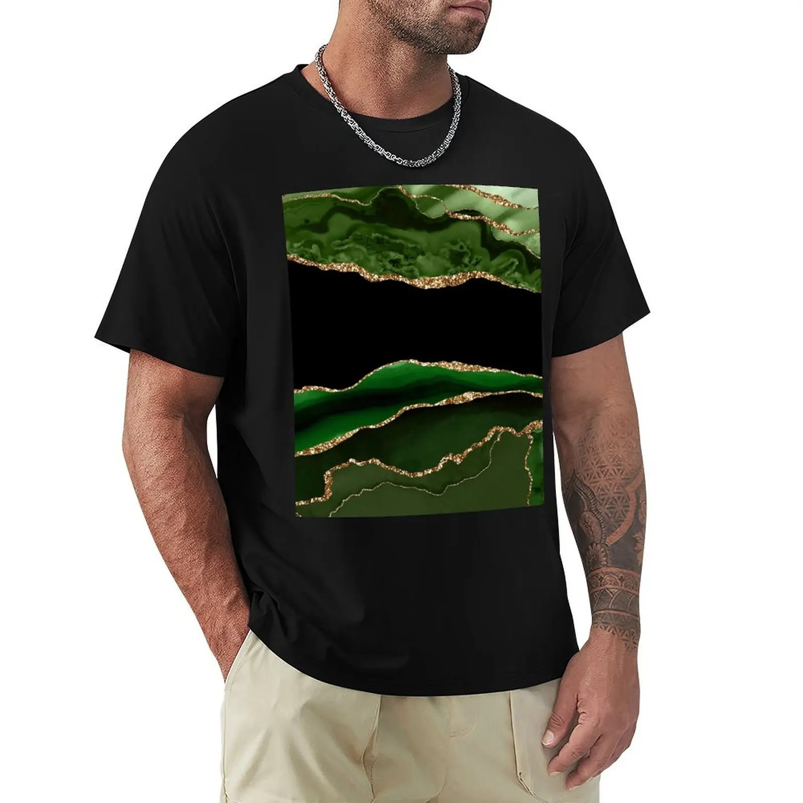 

Emerald Green Faux Malachite Marble T-Shirt shirts graphic customs mens fashion