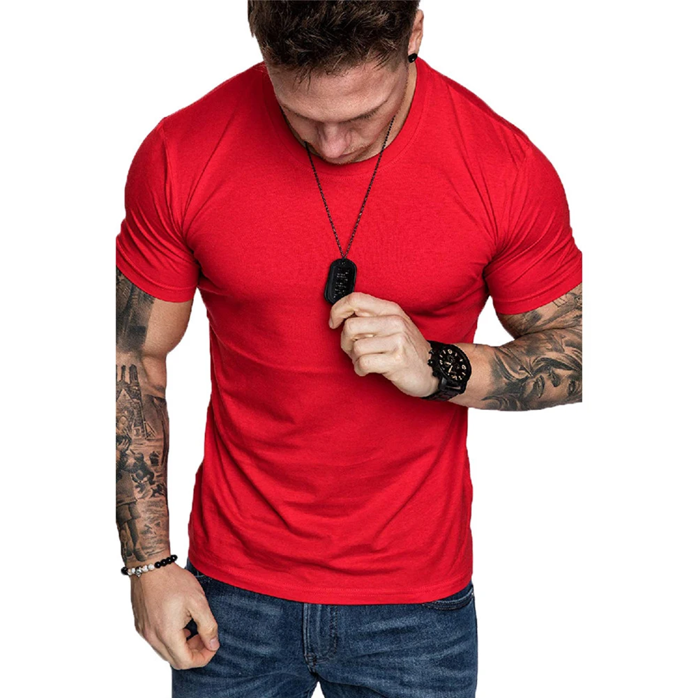 Mens Top Top Polyester Pullover Regular Round Neck Shirt Short Sleeve Slim Fit Solid Activewear Summer Beatiful