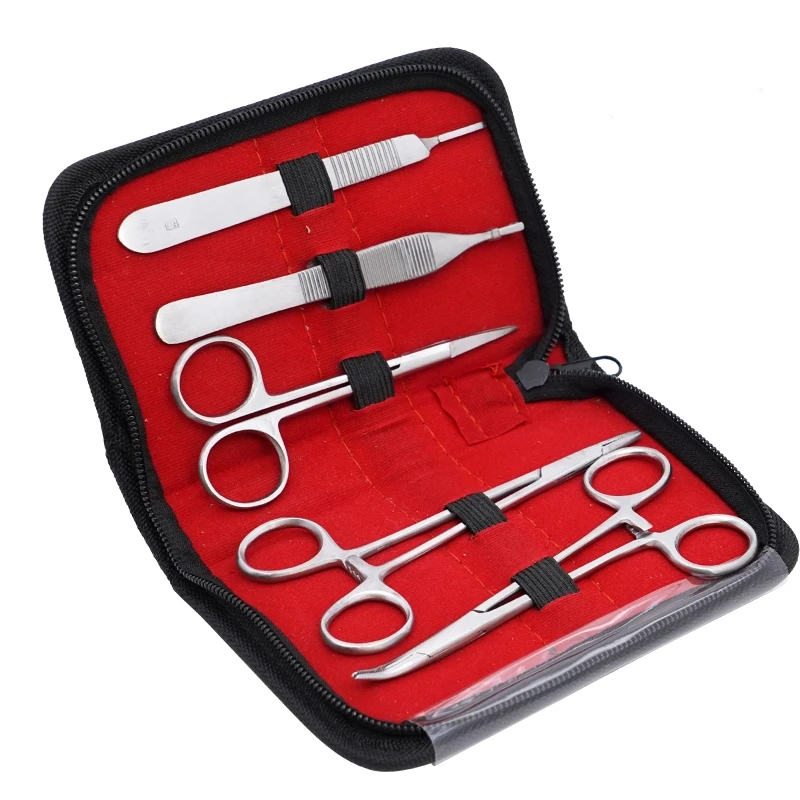 5pcs/set Suture Practice Kit Dental Surgical Tissue Tweezer Set Surgical Scissors Oral Surgery Forcep Hemostat Dentist Tools