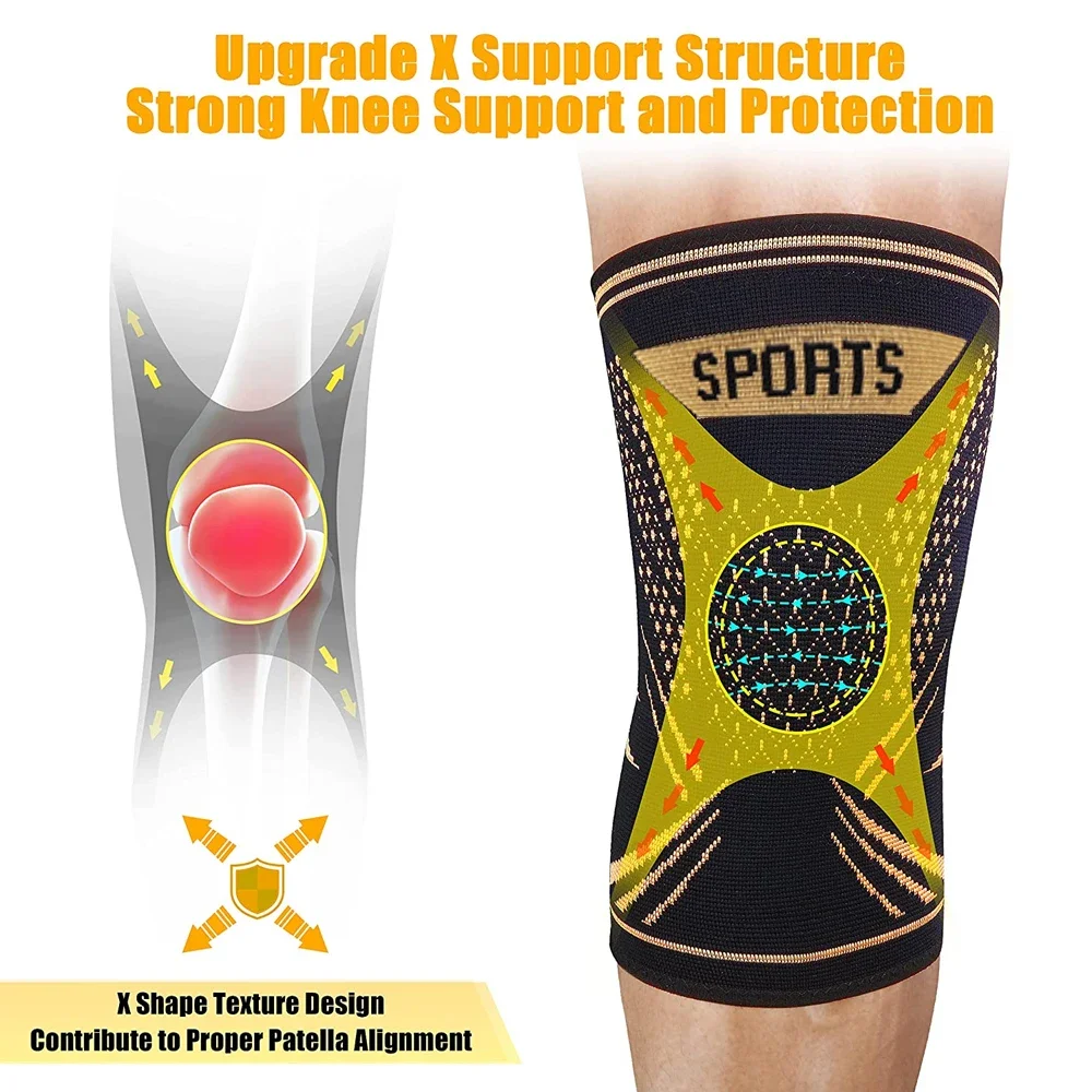 1 Pair Copper Knee Brace, Knee Compression Sleeve for Knee Pain, Arthritis,ACL,Meniscus Tear, Joint, Leg Support for Working Out