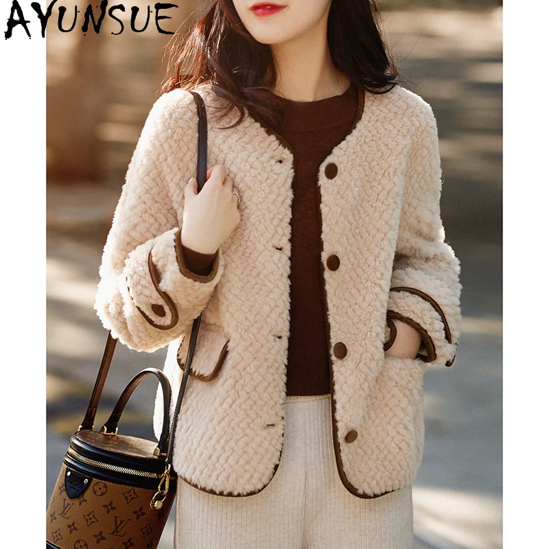 

AYUNSUE 100% Wool Coat Women Real Sheep Shearling Jacket Autumn Winter Clothes Woman New in Coats Пальто Женское Composite Fur