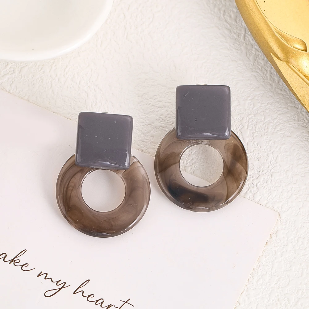 Brown Gray Marble Acrylic Drop Earrings 6.8g Geometric Square Circle Dangle Earrings for Women Daily Party Office Jewelry Gift
