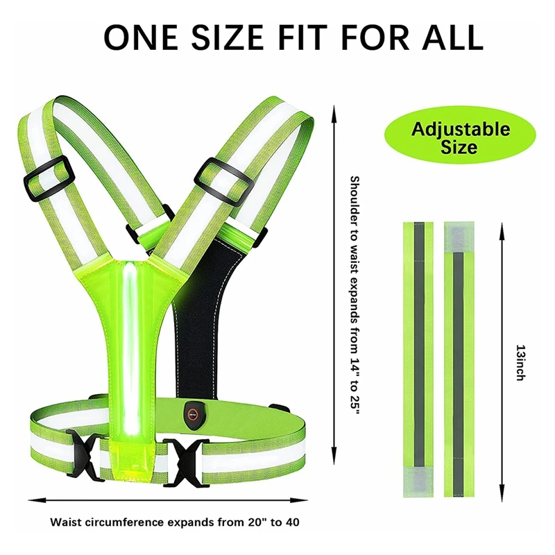 Светоотражающий жилет, подзаряжаемый от USB, яркий жилет с высокой видимостью, регулируемые повязки на плечо