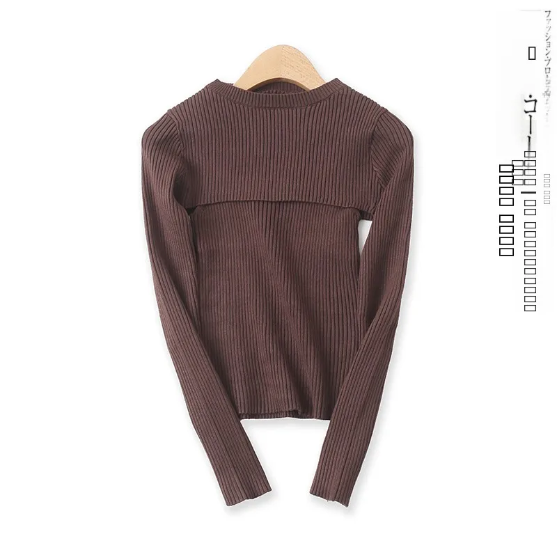 Faionable Falso Maglione in due pezzi Slim Lungo Sve rotondo Ne Maglieria a costine Sli Donna Autunno Nuovo arrivo 4545