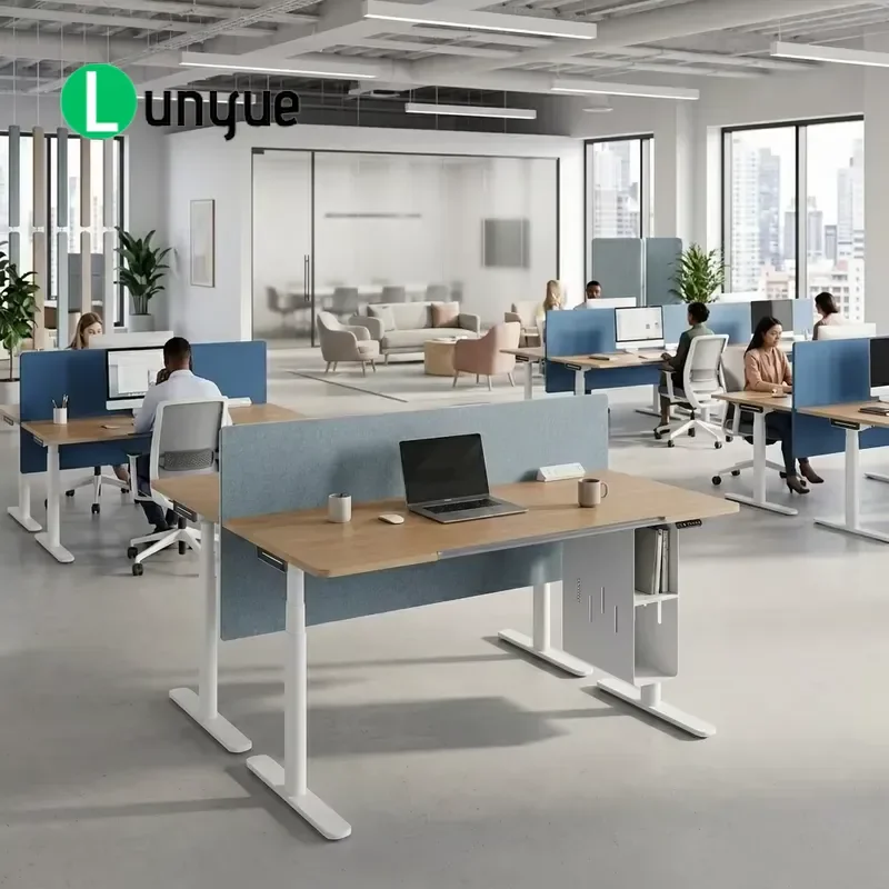 Modern Electric Height Adjustable Standing Desk and Chair Set Metal Frame Wooden Top Ergonomic Office Furniture with Mobile