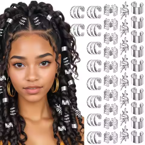 40Pcs Silver Hair Ring Jewelry for Braids Metal Adjustable Braid Jewelry Loc Dreadlock Accessories for Women and Girls