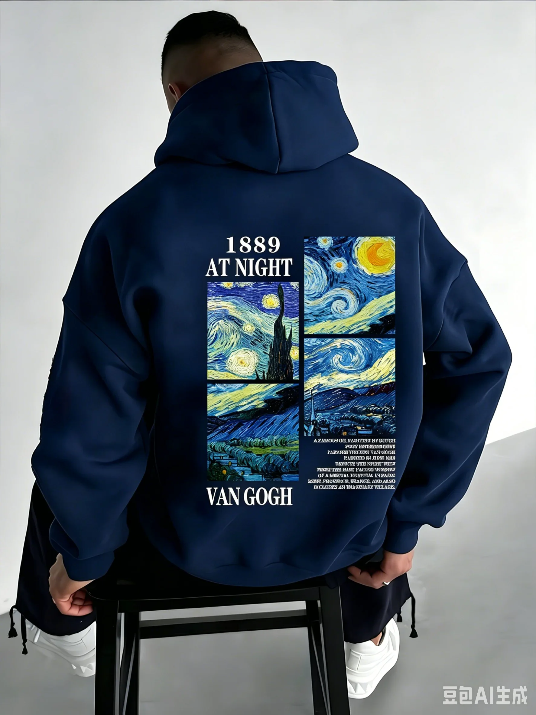 Herren Van Gogh "Die Sternennacht" Kapuzenpullover 1890 Kunstdruck Locker Sitzend Lässig Warm Herbst-Winter Casual Modebekleidung – Detail 3