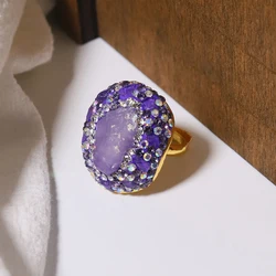 Natural Amethyst Inlaid Zircon Ring for Women Personalized Fashion Elegant Luxury Simple Ladies Banquet Exquisite Jewelry