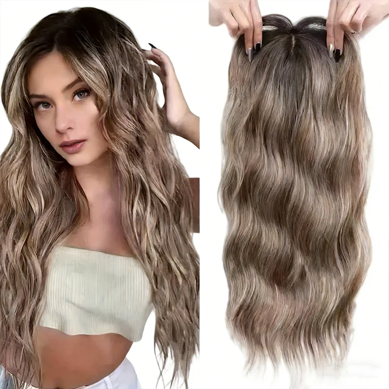 

Светло-коричневый женский верхний парик (осьмисимвольная челка), текстура водной рябью, нашивка для парика из синтетического волокна для покрытия белых волос