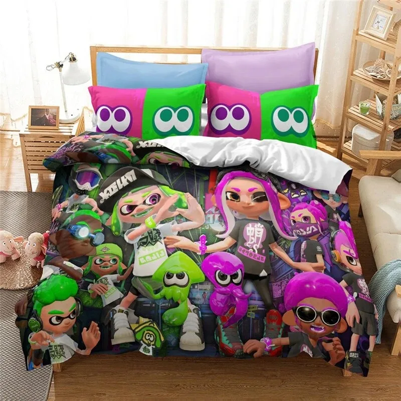 

3D Printed Splatoon Game Bedding Set For Bedroom Soft Modern Bedspreads Comefortable Kids Duvet Cover Quilt Cover And Pillowcase