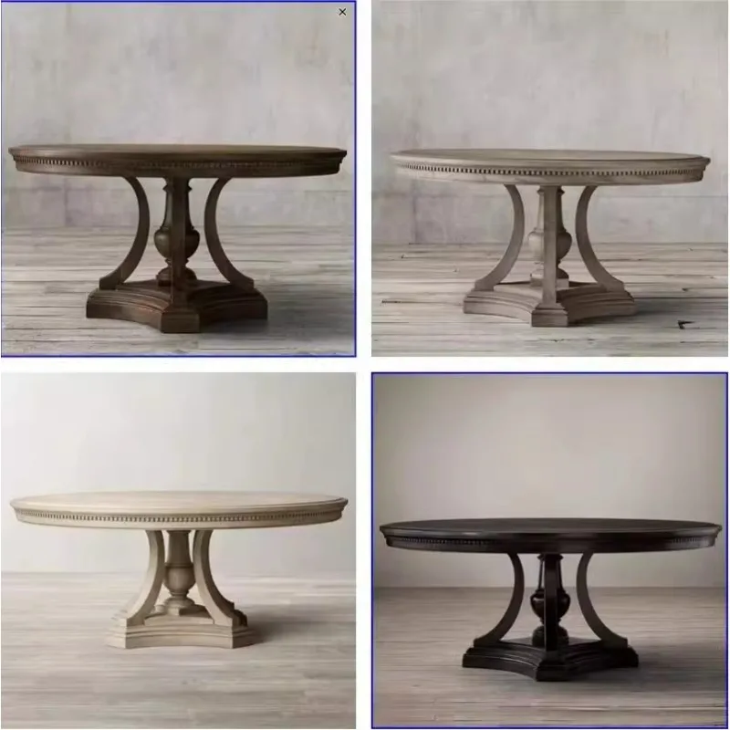 البلوط الأمريكي طاولة مستديرة خشب متين خمر البلد طاولة طعام مستديرة وكراسي غرفة المعيشة الأوروبية طاولة طعام المنزل فيلا F