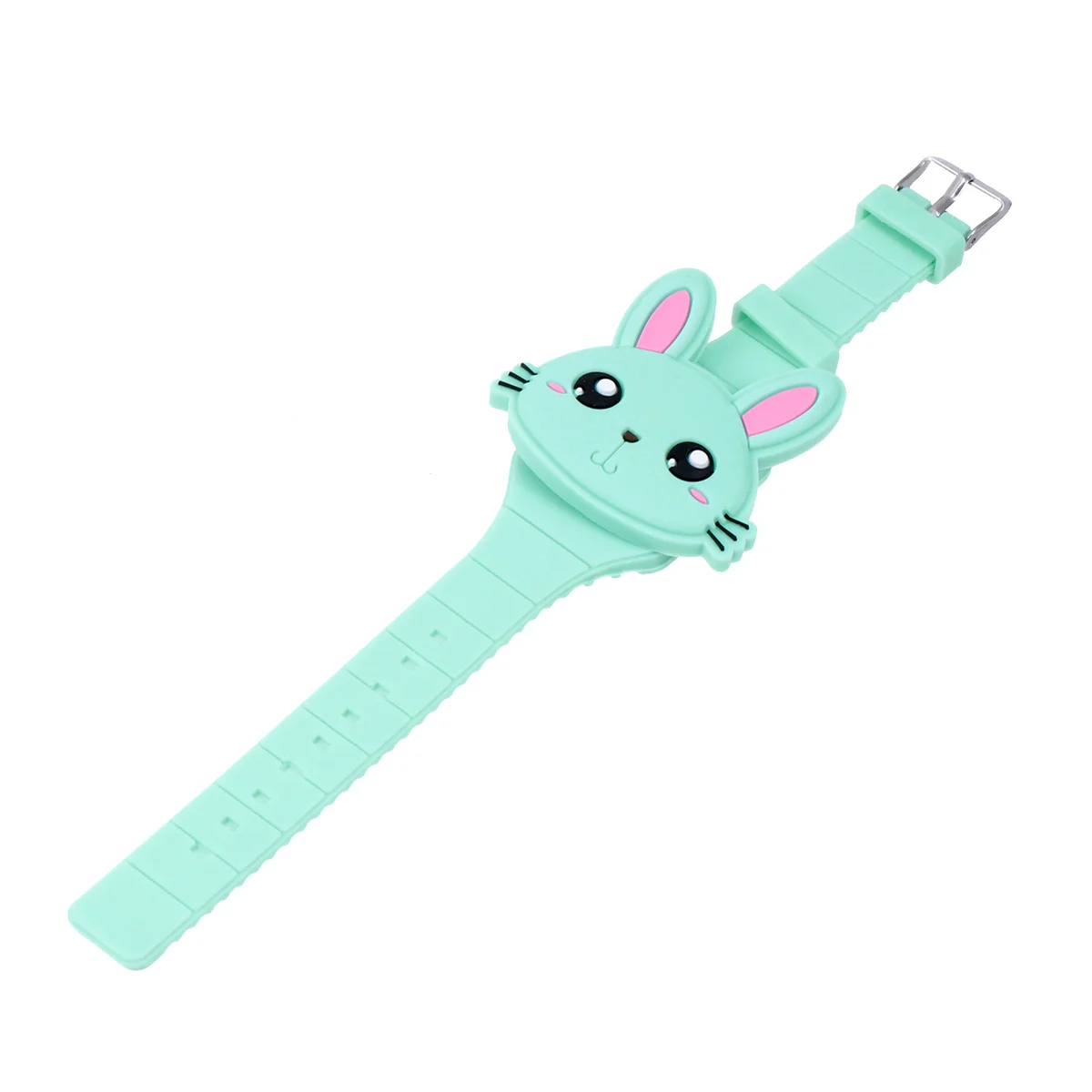 Zegarek dla dzieci w kształcie królika, silikonowy, z motywem kreskówkowym, idealny na przyjęcie urodzinowe, upominek, elektroniczny zegarek LED, zielony.