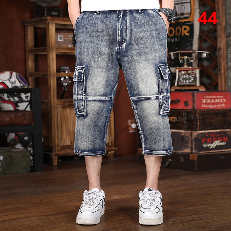 

Vintage Jeans Men Calf-Length Denim Pants Plus Size Fashion Casual Multiple Pockets Cargo Jeans Male Summer Short Pants