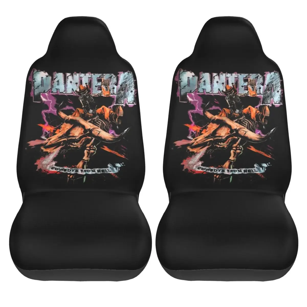 Panterad Cowboys From Hell Riding Skeleton Car Seat Cover Auto Interior Rock Band Seat Cushion/Cover Fabric Seat Protector