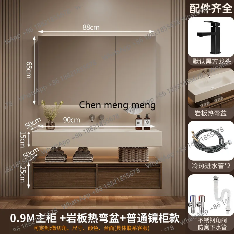 Antique Bathroom Hand Wash Washbasin Bathroom Furniture Sets Solid Wood Bathroom Cabinet Rock Slab Seamless Integrated Basin