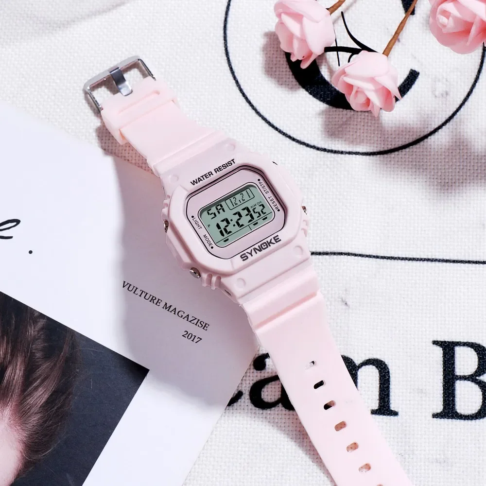 SYNOKE Digital Watches Lady Sports Luminous Multifunction Waterproof Chrono Wristwatch Girls Fashion Student Watch For Men