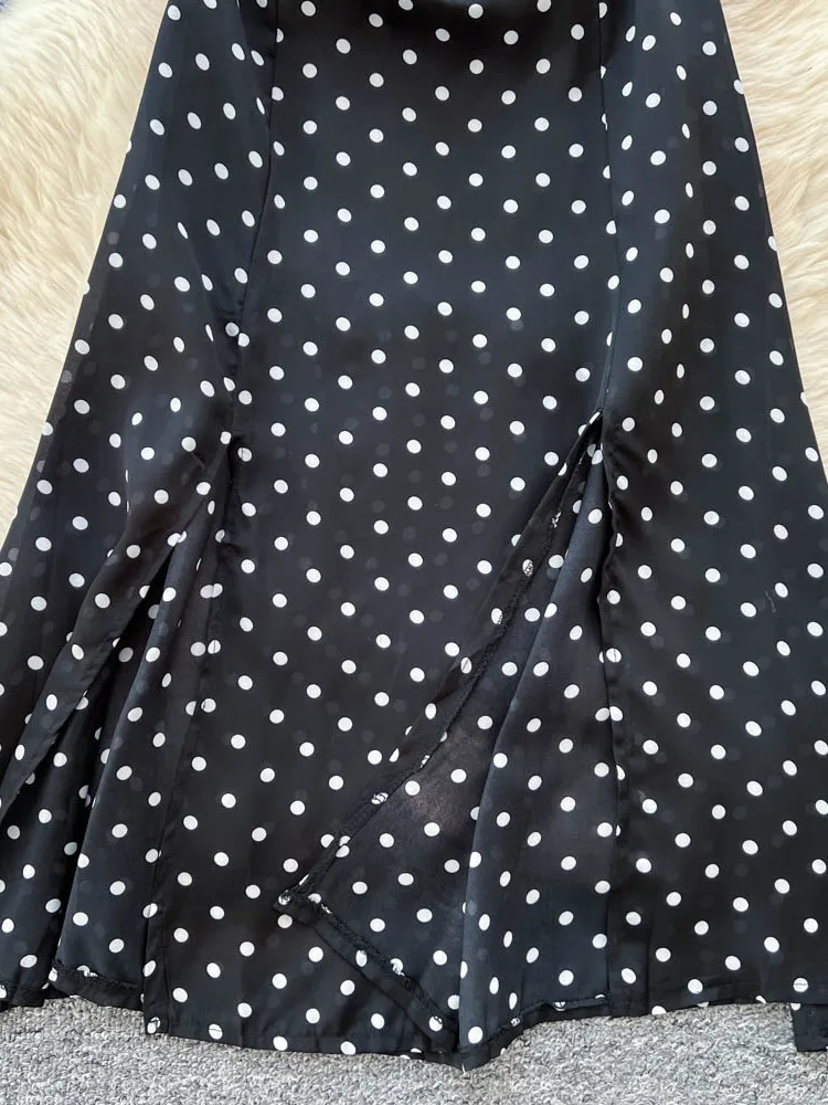 프렌치 슬레 오프숄더 깅엄 새틴 롱 드레스 여성 슬림 핏 하이 웨이스트 A라인 스커트 여름 시즌 출퇴근용