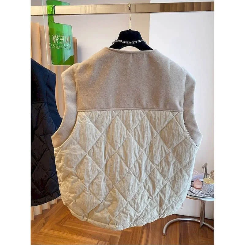 Workwear Waistcoats for Women Solid Cotton Patchwork Vests O-neck Casual Sleeveless Cardigans Vintage Jackets Loose Women Tops