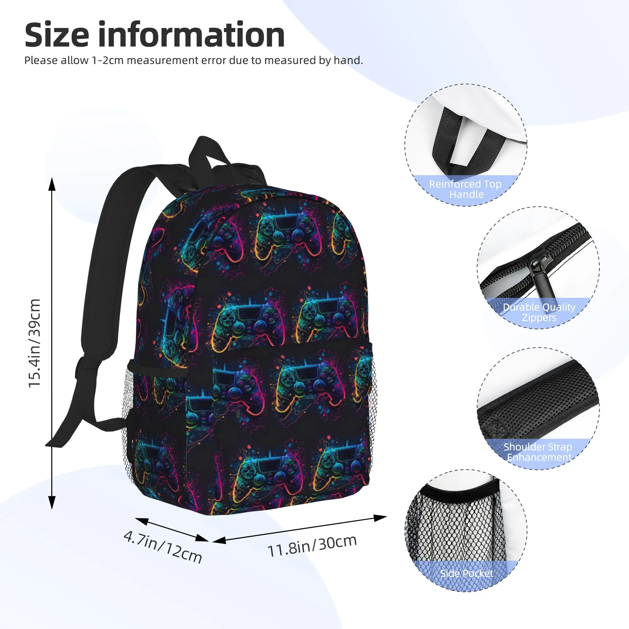 Neon Light Game Controller Gamepad Backpack Hot Sale Daypack  Boys Girls BookBag Shoulder Bags for Men Women School Bag