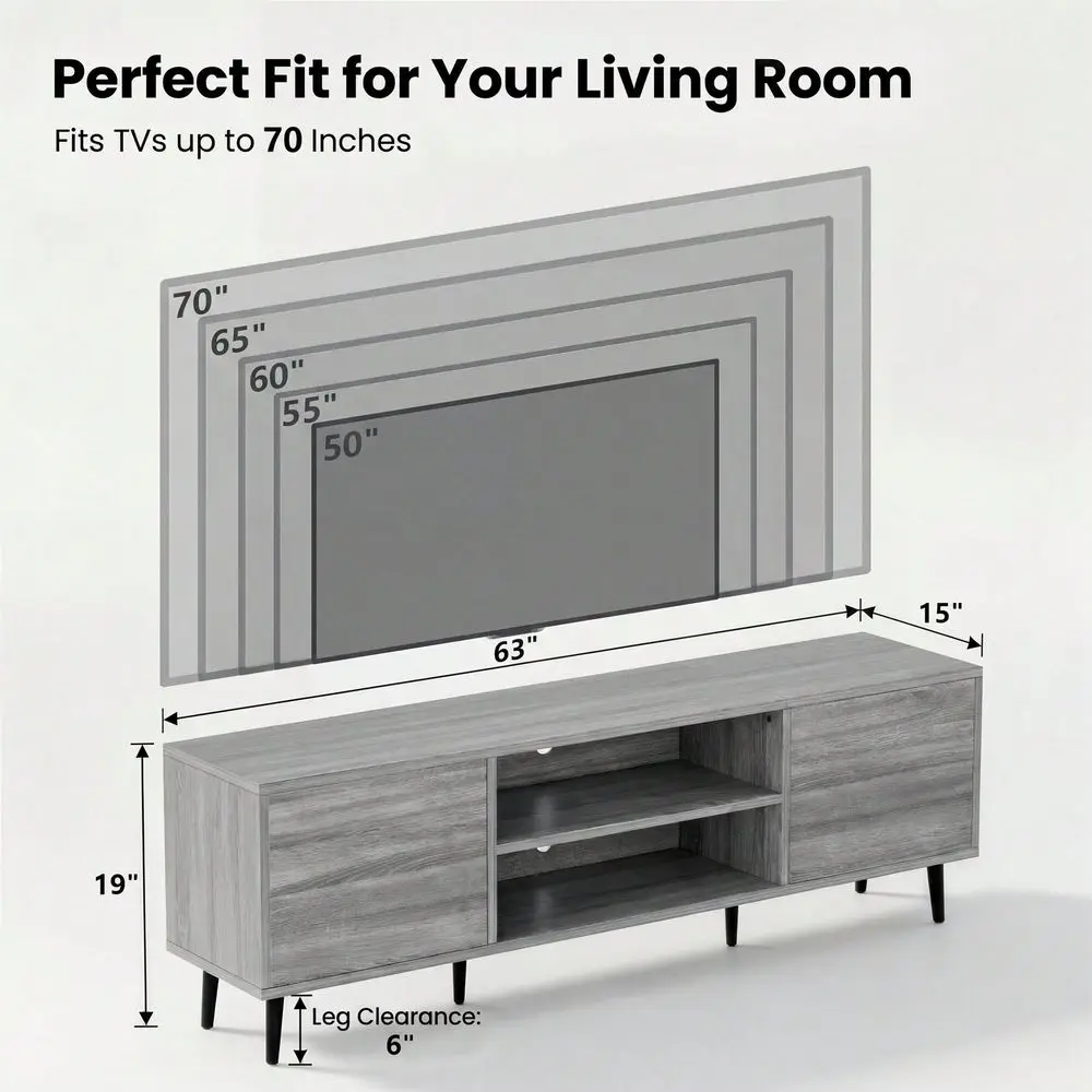 TV Stand Fits Up To 70 , 63 Inch Entertainment Center With Storage Cabinets And Shelves For Living Room, White Gray Brown