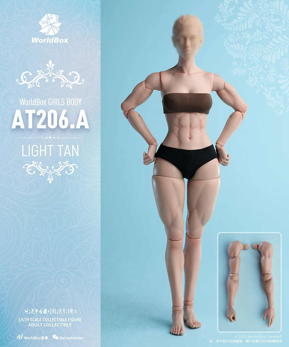 Worldbox AT206 1/6 Schaal Vrouwelijke Spiergewricht Lichaam 27 cm Bleke Licht Tan Soldaat Action Figure met Vervangbare Armen