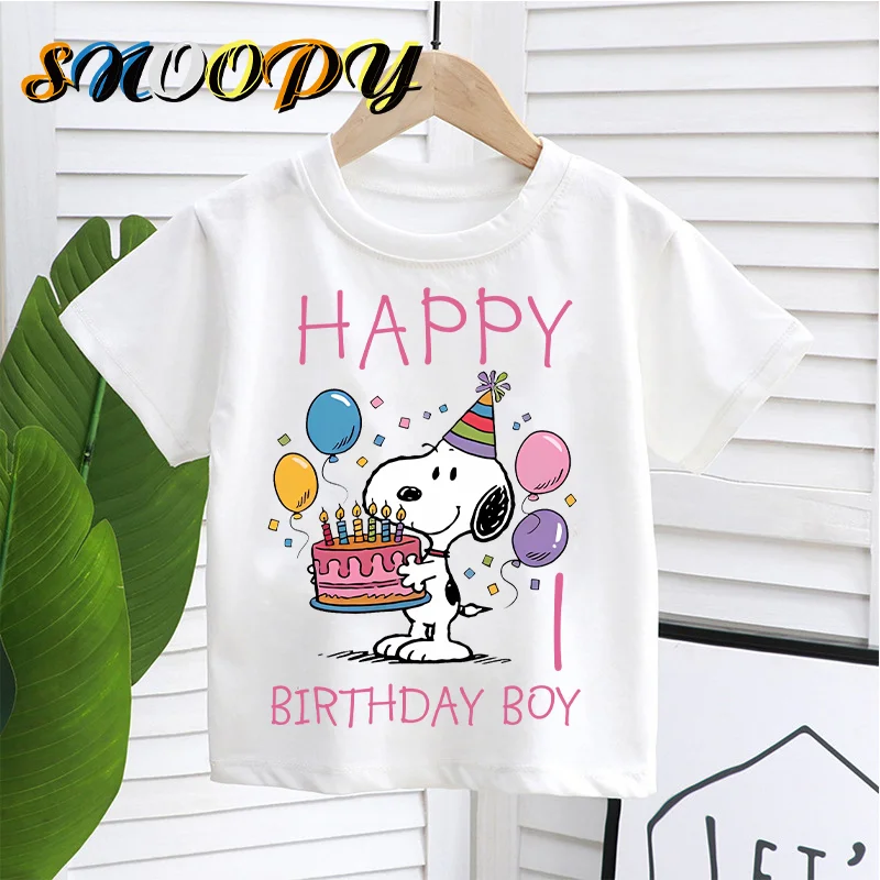 

Snoopys Child T-Shirts Birthday Numbers Round Neck Clothes Anime Printed T-Shirts Casuals Cotton Party Tops Boys Girls Clothing