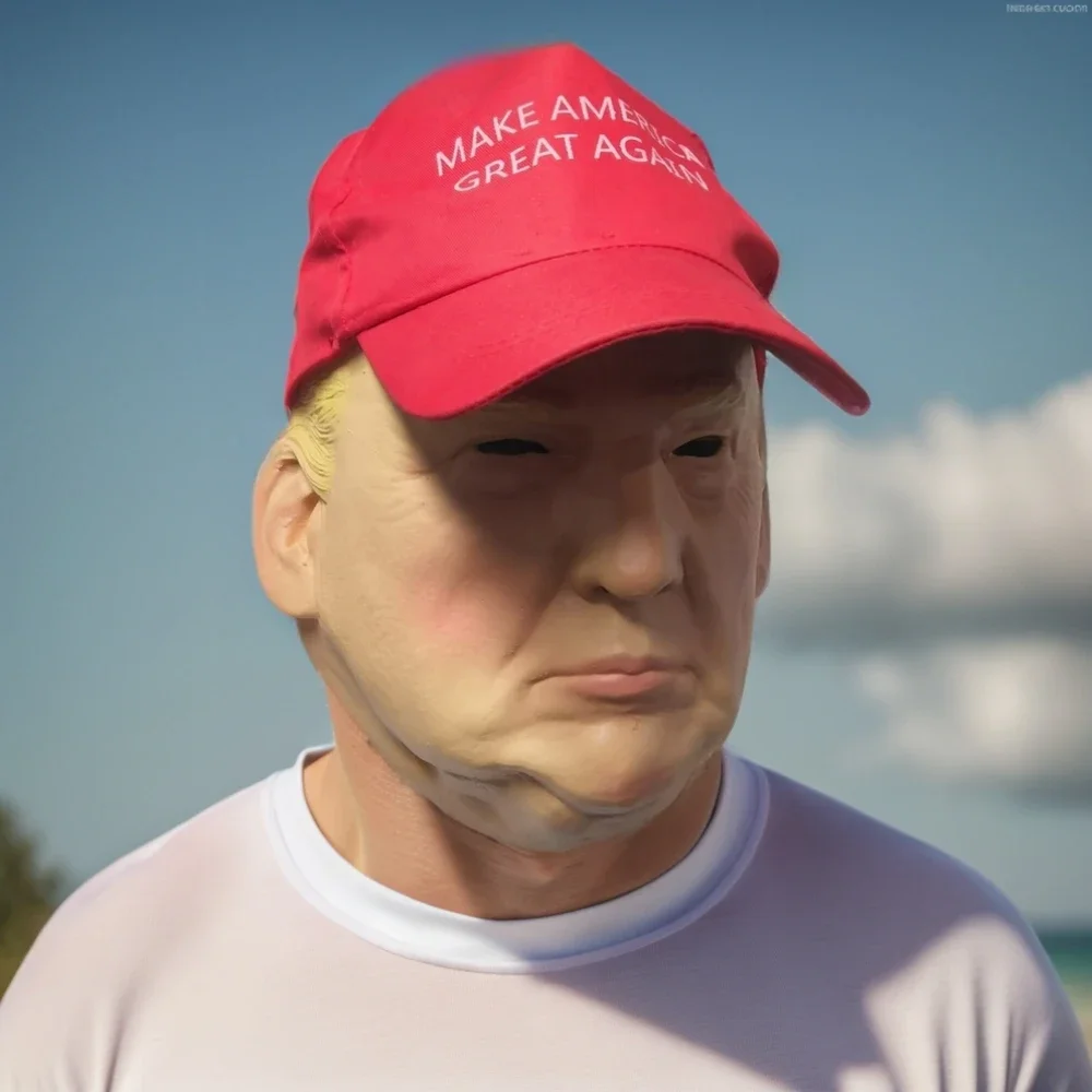 Trump Maska Z Kapeluszem Celebrity Parodia Maska Haftowany MAGA Wsparcie Kapelusz Rave Party Cosplay Realistyczna Maska Donald Trump Prank Rekwizyty