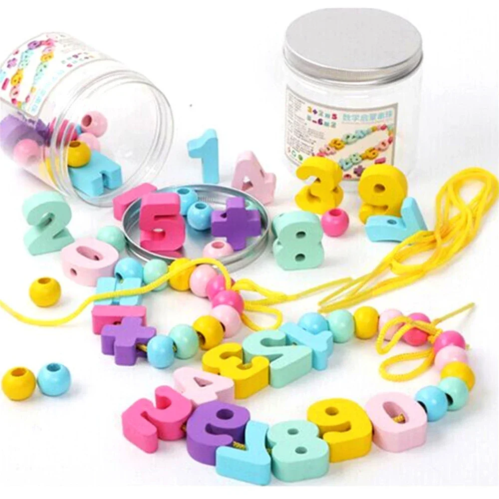 33Pcs/Lot Wooden Toys Number Recognize Beads Stringing Threading Beads Game Education Toy for Baby Kids Children