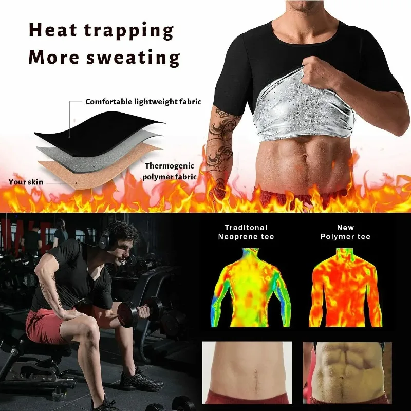 Hommes Sweat-Shirt Compression minceur ventre contrôle ton musculaire gilet de gymnastique respirant corps Shaper vêtements de sport ajustement à manches courtes mince
