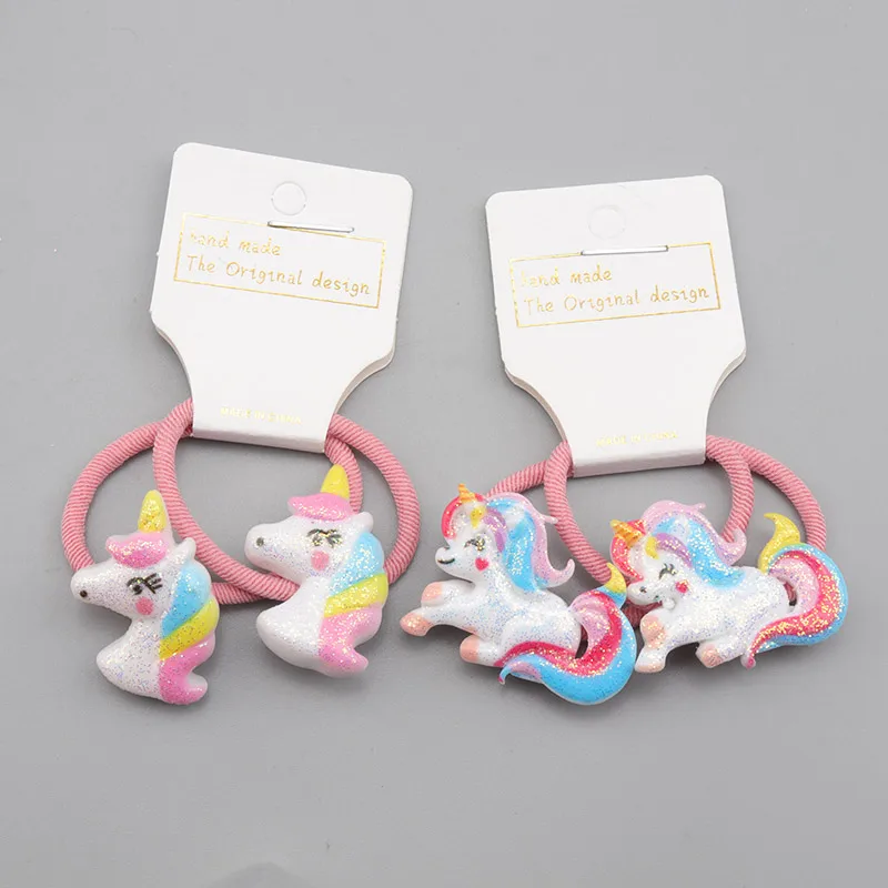 18 Styles 2 Pcs/set Unicorn Kids Rubber Bands Little Girls Scrunchies Stretch Hair Rings Baby Headband kawaii Hair  Accessories