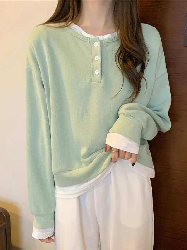 Ay solto longo sve hoodie feminino coreano sle primavera outono na moda streetwear casual confortável mistura de poliéster moletom