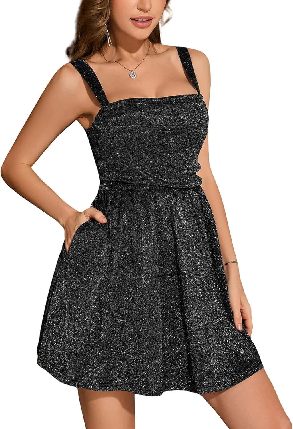 

2025Women's Sparkling Glitter Back To School Dress Short,Birthday Cocktail Party Sleeveless Shining Tie Party Mini Evening Dress