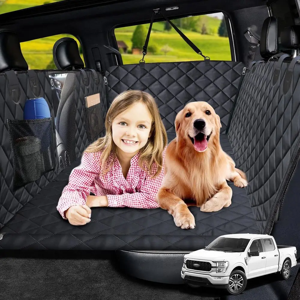 

Dog Back Seat Extender for Crew Cab Truck, Hard Bottom Dog Car Seat Cover Holds 550lbs Waterproof Dogs Car Hammock Pet Backseat,