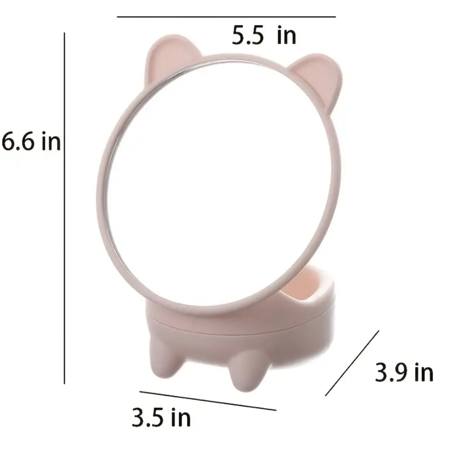 Cute Cat Ears Vanity Mirror with Storage for Bathroom or Bedroom - One Pc Makeup Desk Mirror