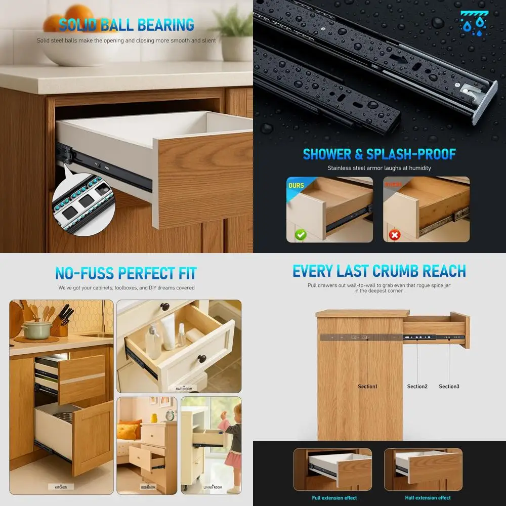 

20-дюймовые усиленные выдвижные направляющие с шарикоподшипниками, для бокового монтажа или использования в шкафах (5 пар, черные)