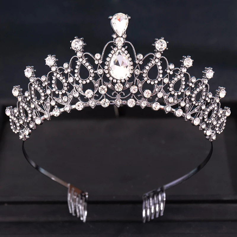 Barokowy Diadem kryształowa korona z grzebieniem Rhinestone bal Diadem i kobiety ślubne ślubne włosy akcesoria biżuteria korona Tiara