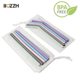 BOZZH 6Pcs Reusable Silicone Straw Drinking Straws With Cleaning Brush Environmental Protection Straws Party BPA Free