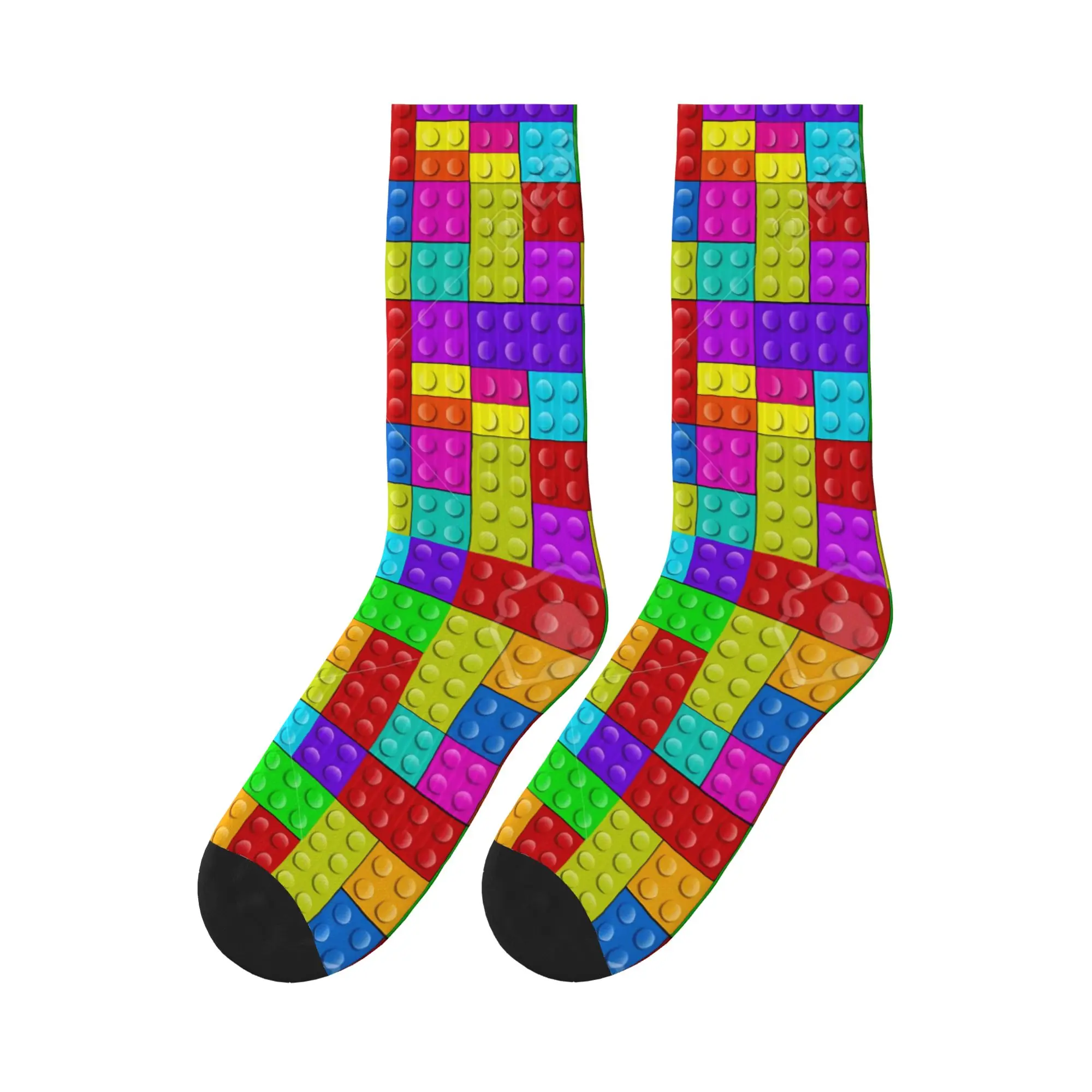 Pastel Candy Building Blocks Pattern Stockings  Design Harajuku Socks Winter Anti Sweat Socks Couple Skateboard Warm Soft Socks