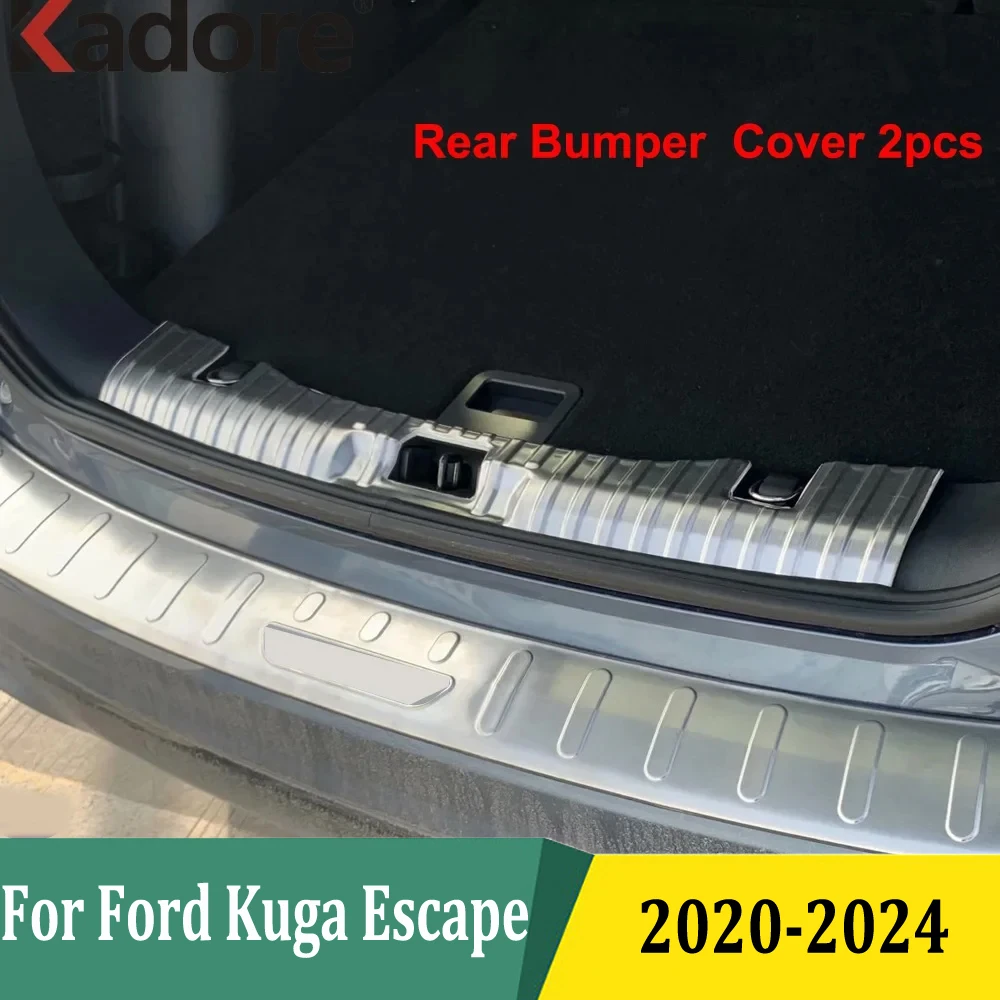 

For Ford Kuga Escape 2020-2022 2023 Inner + Outer Rear Trunk Lid Bumper Protector Cover Trim Foot Plate Styling Stainless Steel